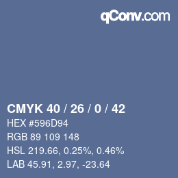 Color code: CMYK 40 / 26 / 0 / 42 | qconv.com
