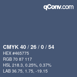 カラーコード: CMYK 40 / 26 / 0 / 54 | qconv.com