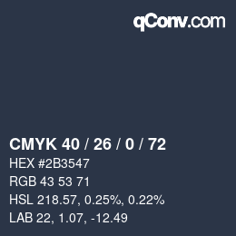 Color code: CMYK 40 / 26 / 0 / 72 | qconv.com