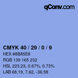 カラーコード: CMYK 40 / 29 / 0 / 9 | qconv.com