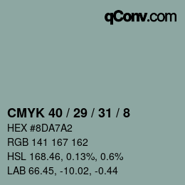 カラーコード: CMYK 40 / 29 / 31 / 8 | qconv.com