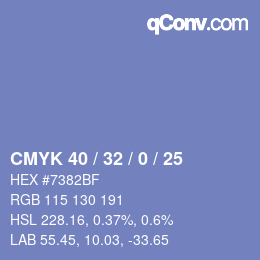 カラーコード: CMYK 40 / 32 / 0 / 25 | qconv.com
