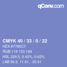 Color code: CMYK 40 / 33 / 0 / 22 | qconv.com