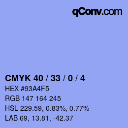 カラーコード: CMYK 40 / 33 / 0 / 4 | qconv.com