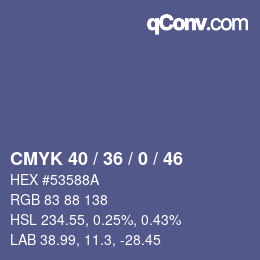 カラーコード: CMYK 40 / 36 / 0 / 46 | qconv.com