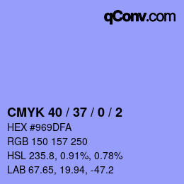 カラーコード: CMYK 40 / 37 / 0 / 2 | qconv.com