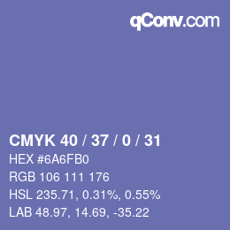 カラーコード: CMYK 40 / 37 / 0 / 31 | qconv.com
