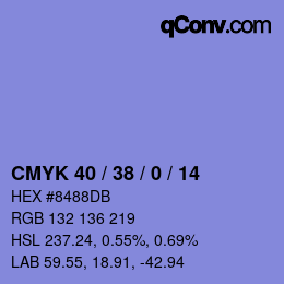 カラーコード: CMYK 40 / 38 / 0 / 14 | qconv.com