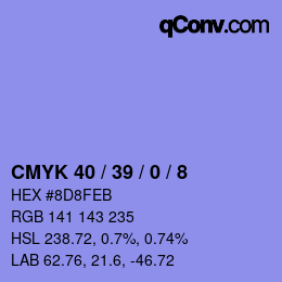 カラーコード: CMYK 40 / 39 / 0 / 8 | qconv.com