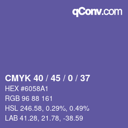 Farbcode: CMYK 40 / 45 / 0 / 37 | qconv.com