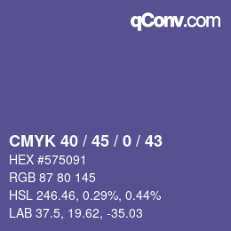 Color code: CMYK 40 / 45 / 0 / 43 | qconv.com