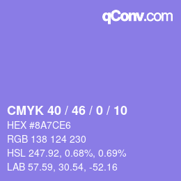 カラーコード: CMYK 40 / 46 / 0 / 10 | qconv.com