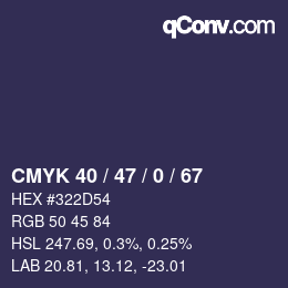 Color code: CMYK 40 / 47 / 0 / 67 | qconv.com