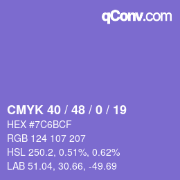 カラーコード: CMYK 40 / 48 / 0 / 19 | qconv.com
