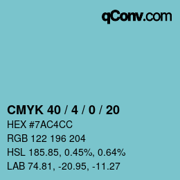 カラーコード: CMYK 40 / 4 / 0 / 20 | qconv.com