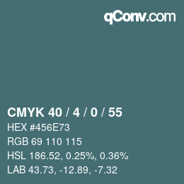 カラーコード: CMYK 40 / 4 / 0 / 55 | qconv.com