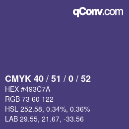 カラーコード: CMYK 40 / 51 / 0 / 52 | qconv.com