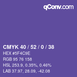 Farbcode: CMYK 40 / 52 / 0 / 38 | qconv.com
