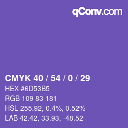カラーコード: CMYK 40 / 54 / 0 / 29 | qconv.com