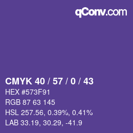 Color code: CMYK 40 / 57 / 0 / 43 | qconv.com
