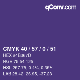 Color code: CMYK 40 / 57 / 0 / 51 | qconv.com