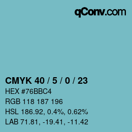 カラーコード: CMYK 40 / 5 / 0 / 23 | qconv.com
