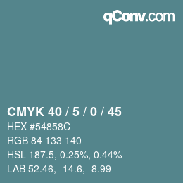 Código de color: CMYK 40 / 5 / 0 / 45 | qconv.com