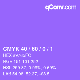 颜色代码: CMYK 40 / 60 / 0 / 1 | qconv.com