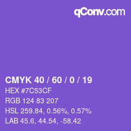 カラーコード: CMYK 40 / 60 / 0 / 19 | qconv.com