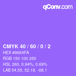 カラーコード: CMYK 40 / 60 / 0 / 2 | qconv.com