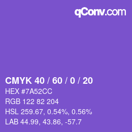 颜色代码: CMYK 40 / 60 / 0 / 20 | qconv.com