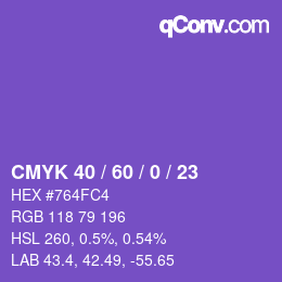 カラーコード: CMYK 40 / 60 / 0 / 23 | qconv.com