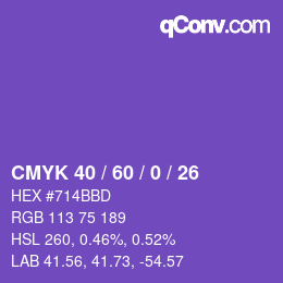 カラーコード: CMYK 40 / 60 / 0 / 26 | qconv.com
