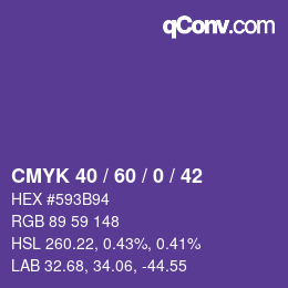 カラーコード: CMYK 40 / 60 / 0 / 42 | qconv.com