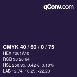カラーコード: CMYK 40 / 60 / 0 / 75 | qconv.com