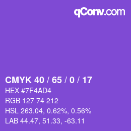 カラーコード: CMYK 40 / 65 / 0 / 17 | qconv.com