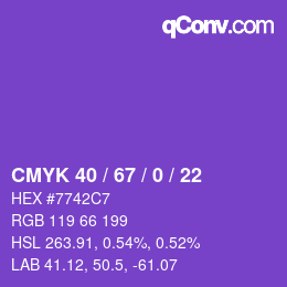 カラーコード: CMYK 40 / 67 / 0 / 22 | qconv.com