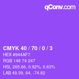カラーコード: CMYK 40 / 70 / 0 / 3 | qconv.com