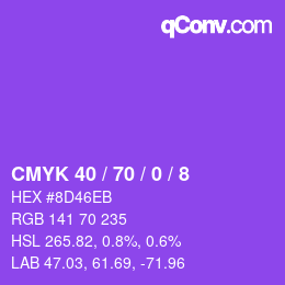 カラーコード: CMYK 40 / 70 / 0 / 8 | qconv.com