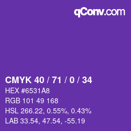 カラーコード: CMYK 40 / 71 / 0 / 34 | qconv.com