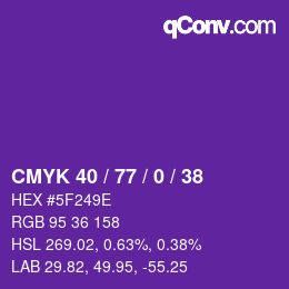 Color code: CMYK 40 / 77 / 0 / 38 | qconv.com