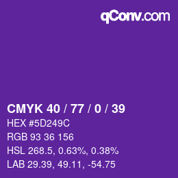 Color code: CMYK 40 / 77 / 0 / 39 | qconv.com