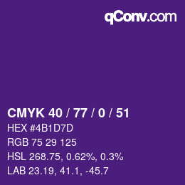 Color code: CMYK 40 / 77 / 0 / 51 | qconv.com