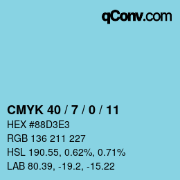 カラーコード: CMYK 40 / 7 / 0 / 11 | qconv.com