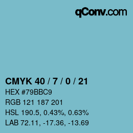 カラーコード: CMYK 40 / 7 / 0 / 21 | qconv.com