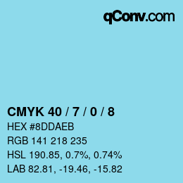 カラーコード: CMYK 40 / 7 / 0 / 8 | qconv.com
