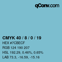 カラーコード: CMYK 40 / 8 / 0 / 19 | qconv.com