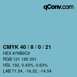 カラーコード: CMYK 40 / 8 / 0 / 21 | qconv.com