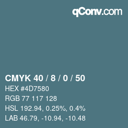 カラーコード: CMYK 40 / 8 / 0 / 50 | qconv.com