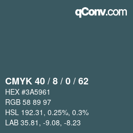 颜色代码: CMYK 40 / 8 / 0 / 62 | qconv.com